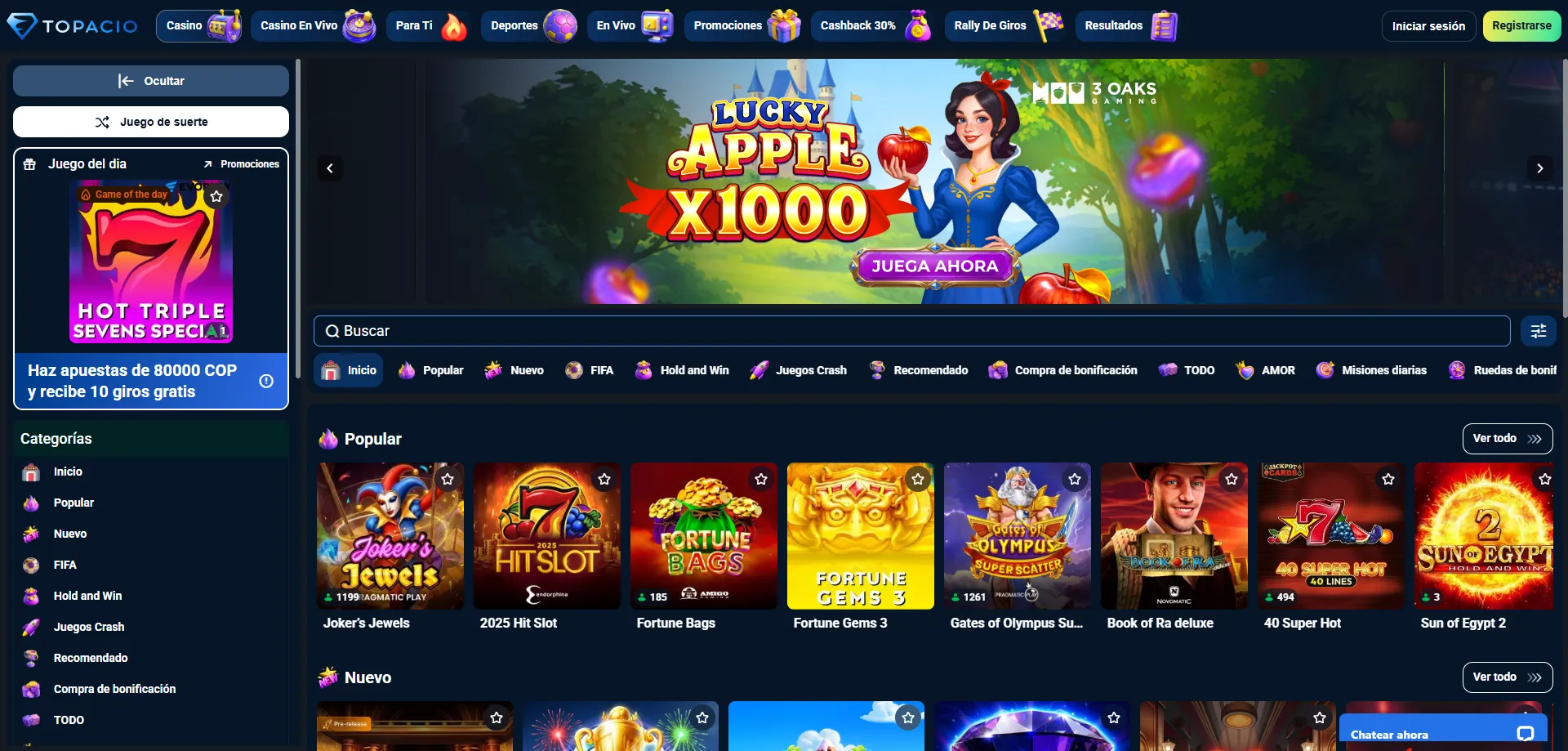 Biblioteca de juegos de Topacio Casino slots y casino en vivo